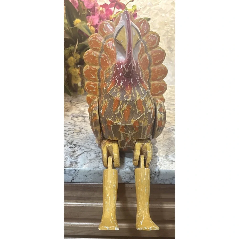 Articulated‎ Pier 1 Folk Art Wood Turkey Figure Thanksgiving Jointed Self Sitter
